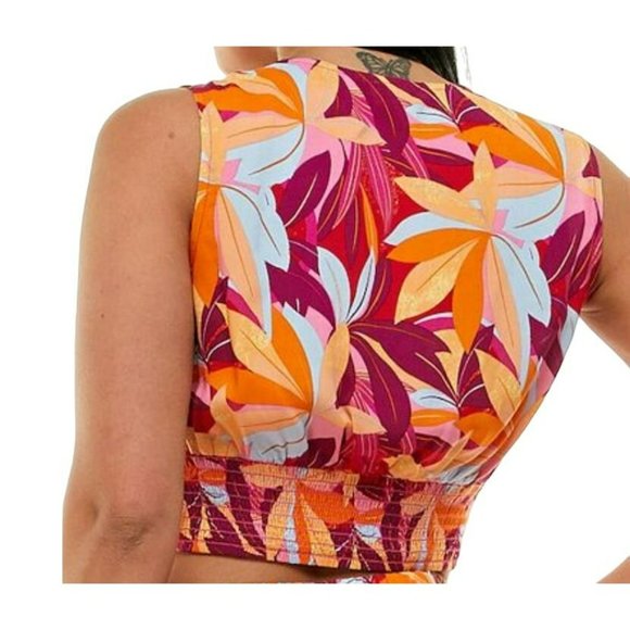 Lily Rose V-Neck Tank Top Floral Tropical Orange Purple Blue Red Size S JJ2051 - Picture 2 of 3